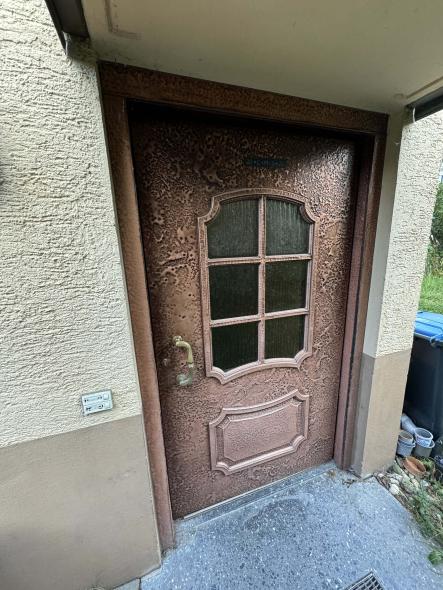 Alte Holzhaustür mit sechs Lichtausschnitten 
