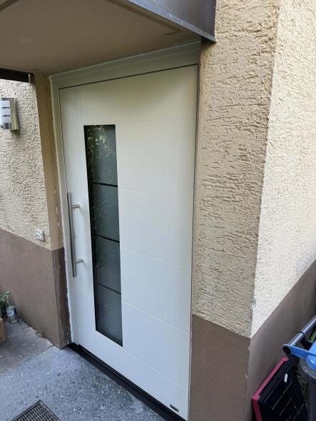 Neue Haustür in weiß mit Lichtausschnitt 